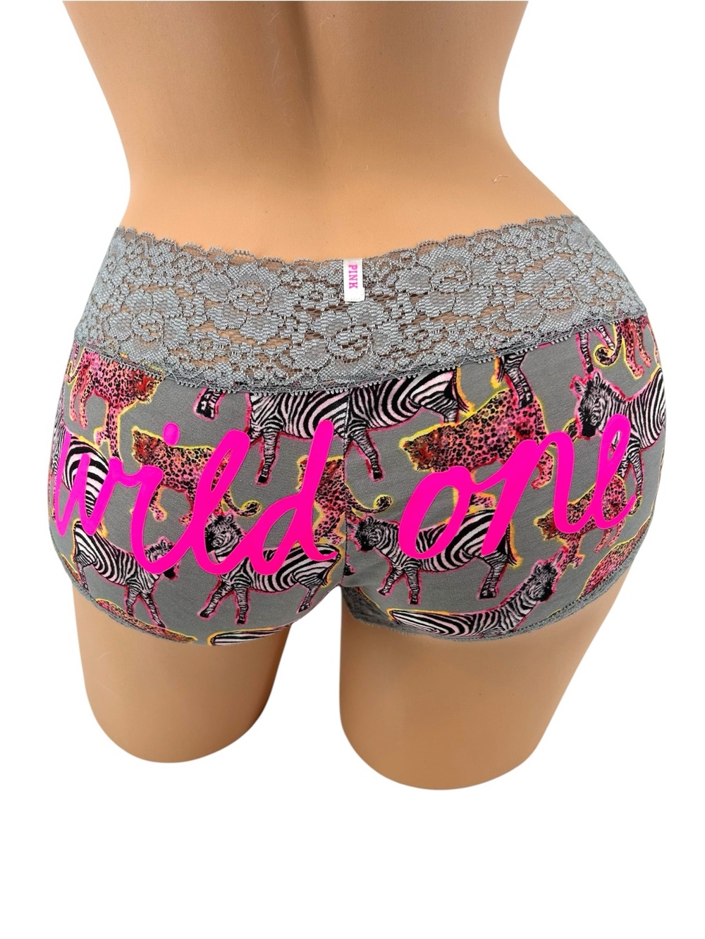 NEW PINK Victoria’s Secret Y2K “Wild One” Zebra Jaguar Print Low Rise Boy Short